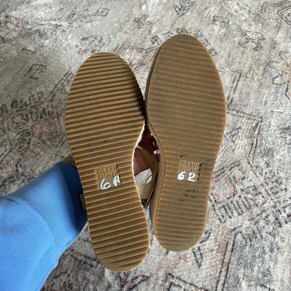 Eileen Fisher Nessa Espadrille Wedge Suede Leather Sandals Tan Beige Size 7 - Picture 10 of 12